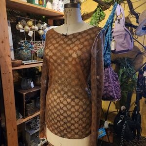 Free People Sheer Tan Long Sleeve Blouse